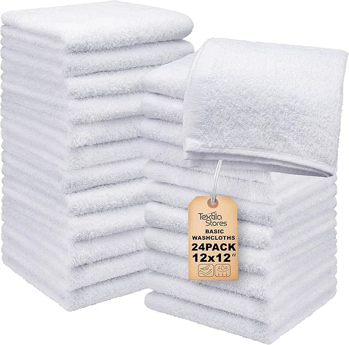 User-Friendly Basic Wash Cloths 12×12 Inches – Bulk Pack of 24 – White Color – Soft and Fast