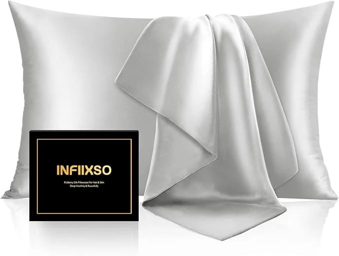 Versatile INFIIXSO Mulberry Silk Pillow Cases King Size Set of 2 Silk Pillowcase with Hidden Zipper 20 quot x36 quot Smooth and Soft Pillow Case for Hair and Skin Light Grey 2 Pack Recyclable