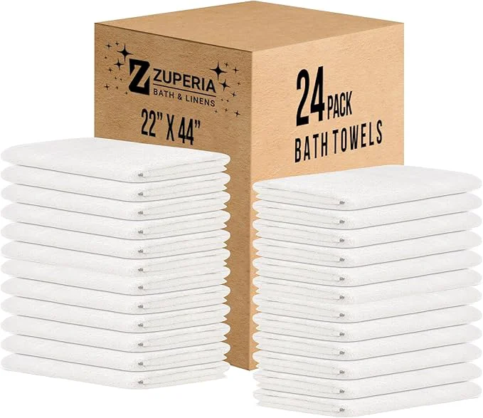 Durable ZUPERIA White Bath Towels Bulk 24 Pack Minimalist