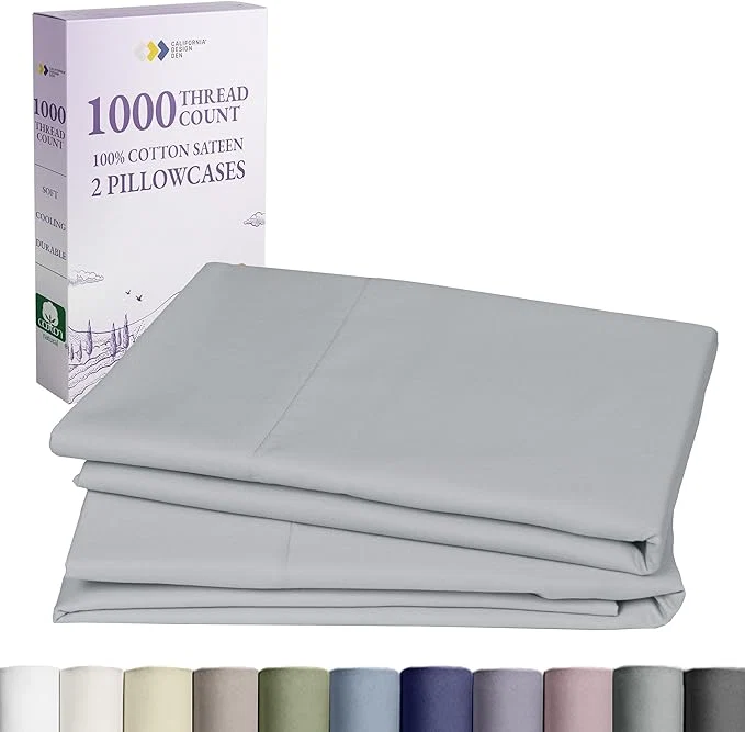 Quality California Design Den Pillow Cases Standard Size Set of 2-1000 Thread Count Sateen Soft amp Thick Cotton Standard Queen Size Pillow Case Set Durable – Light Grey Solid