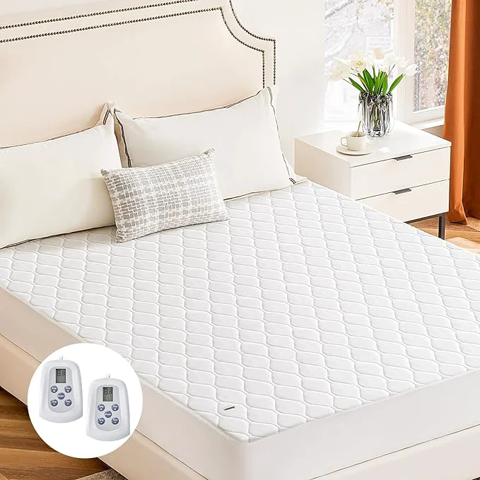 Reusable Sweetcrispy Heated Mattress Pad Queen Size 80×60″ – Dual Zone Electric Bed Warmer 12 Adjustable Heat Settings 12‑Hour Auto Shut‑Off Machine Washable ETL Traditional