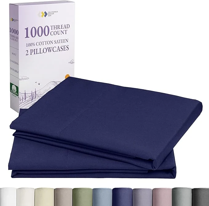 Fast California Design Den King Pillow Cases Set of 2-1000 Thread Count Sateen Soft and Thick Cotton King Size Pillow Cases Durable – Navy Blue Advanced