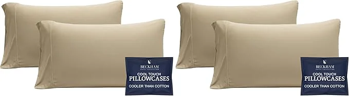 Verified Beckham Hotel Collection Cooling Pillowcases for Hot Sleepers Standard Queen Cool Touch Pillow Cases Sand 4 Pieces Genuine