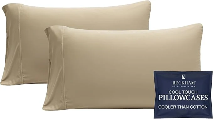 Expertly Made Beckham Hotel Collection Cooling Pillowcases for Hot Sleepers King Size Set of 2 Cool Bedding Envelope Closure Silky Soft Breathable Moisture-Wicking Sand Recyclable