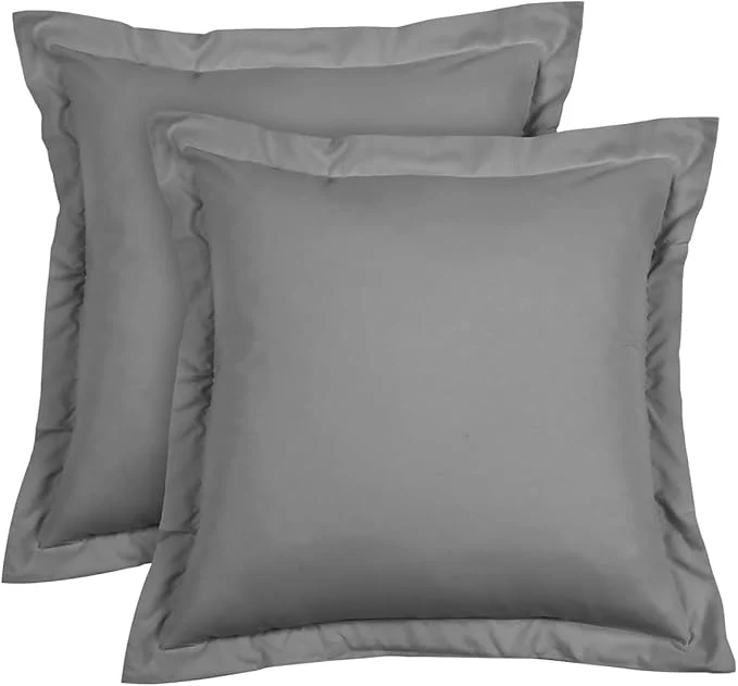 Professional Euro Sham Covers 28×28 Set of 2 Dark Grey 600 Thread Count Egyptian Cotton Pack of 2 Euro 28×28 Pillow Cover Cushion Cover Cases Soft Skin Friendly European Size Decorative Square Pillow Shams Natural