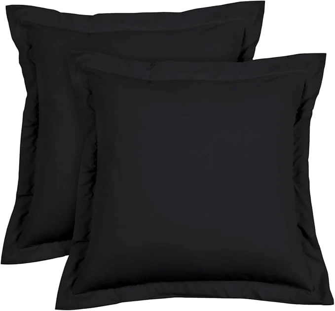 Versatile Euro Sham Covers 28×28 Set of 2 Black 600 Thread Count Egyptian Cotton Pack of 2 Euro 28×28 Pillow Cover Cushion Cover Cases Soft Skin Friendly European Size Decorative Square Pillow Shams Detailed