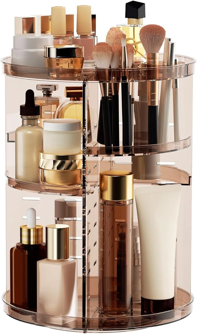 Sophisticated Rotating Makeup Organizer Countertop DIY Adjustable Trays Spinning Skincare Natural