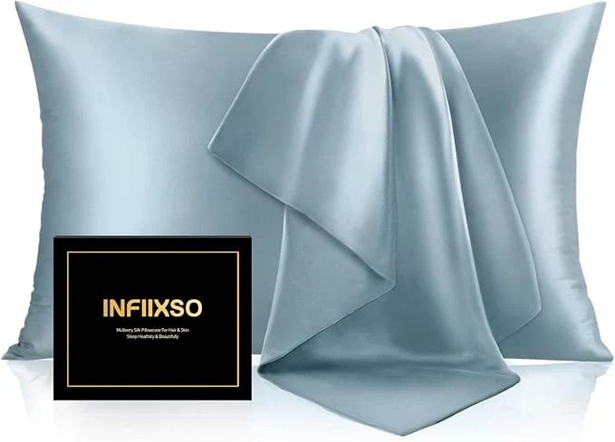 Environmentally Friendly INFIIXSO Mulberry Silk Pillow Cases King Size Set of 2 Silk Pillowcase with Hidden Zipper 20 quot x36 quot Smooth and Soft Pillow Case for Hair and Skin Airy Blue 2 Pack Stylish