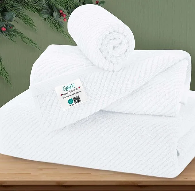 VOOVA MOVAS White Towels for Bathroom Cotton Quick Dry Soft Thick Solid