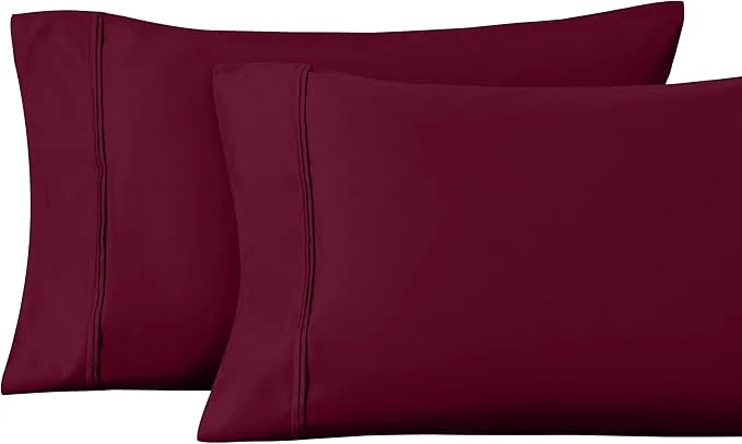 Comfortable Superior 1200 Thread Count Egyptian Cotton Soft and Breathable 2-Piece King Pillowcase Set Solid Burgundy Artisan