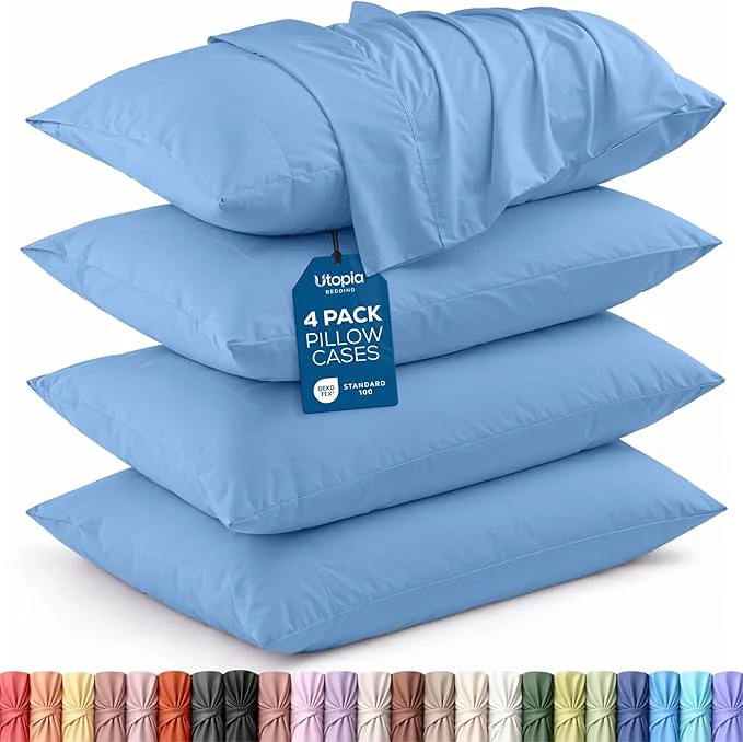 Fashionable Utopia Bedding Standard Pillowcases – 4 Pack – Envelope Closure – Soft Brushed Microfiber Fabric – Shrinkage and Fade Resistant Pillow Covers Standard Size 20 X 26 Inches Standard Dutch Blue Elite