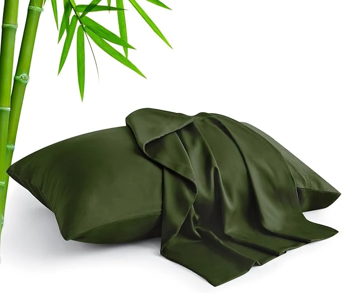 BEDELITE Standard Pillow Cases Set of 2 Rayon Derived from Bamboo Cooling Pillow Cases for Hot Sleepers amp Night Sweats Breathable Silky Soft Envelope Pillowcases Olive Green 20 quot x26 quot Artisan