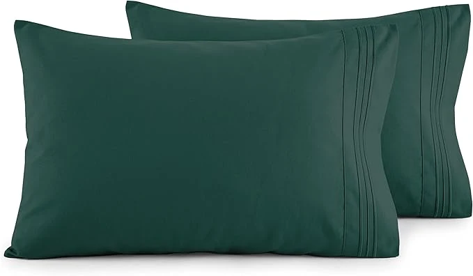 Premium Material Elegant Comfort Luxury Ultra-Soft 2-Piece Pillowcase Set – 1500 Premium Hotel Quality Microfiber Double Brushed – Wrinkle Resistant Standard Queen Hunter Green Organic