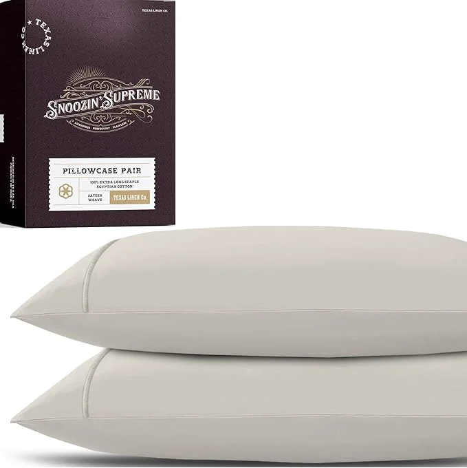 Advanced TEXAS LINEN CO. Egyptian Cotton Pillowcases King Size – 2000 Series Luxury Cotton Pillow Case Set of 2 Soft amp Breathable Envelope Closure Hotel Quality Pillowcase 21 x 41 Light Grey Excellent