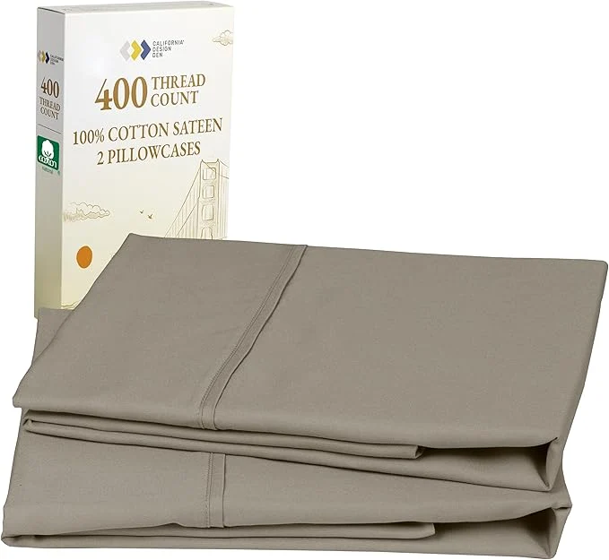 Trusted California Design Den Standard Queen Size Pillowcase Set – 400 Thread Count Cotton Sateen Set of 2 Pillow Covers Soft and Breathable – Taupe Contemporary