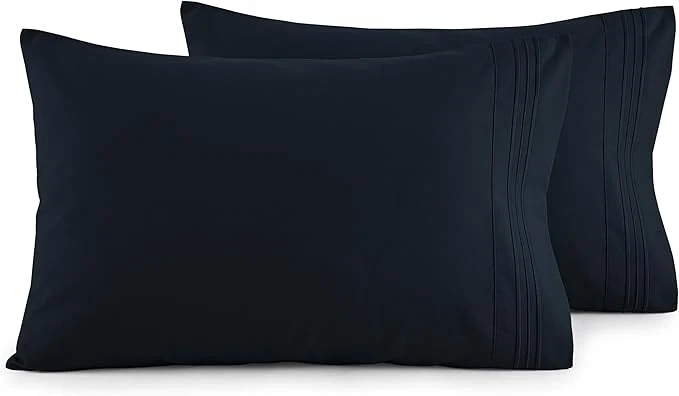 Classic Elegant Comfort Luxury Ultra-Soft 2-Piece Pillowcase Set – 1500 Premium Hotel Quality Microfiber Double Brushed – Wrinkle Resistant Standard Queen Black Pure