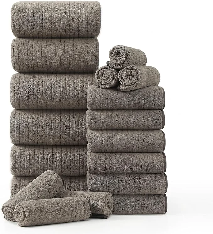 Reusable 18 Piece Family Bath Towel Set Include 6 Bath Towels 6 Hand Towels and 6 Top-Quality