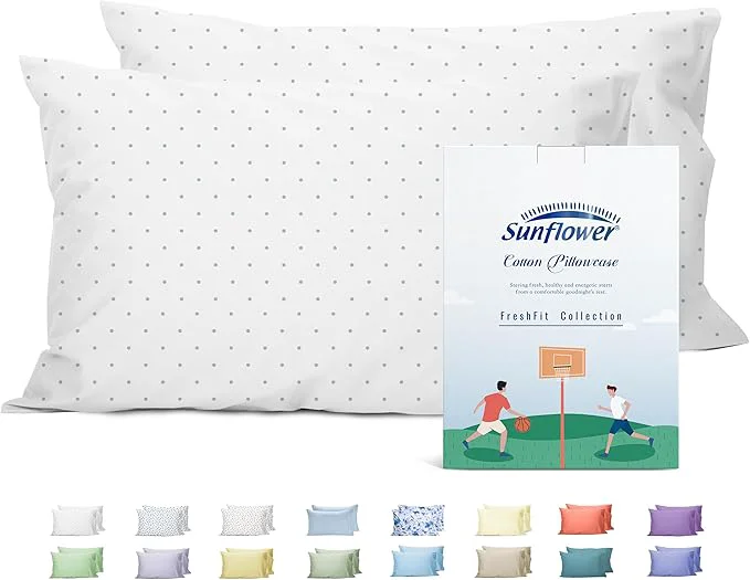 Outstanding Sunflower King Pillowcases Set of 2 Cotton King Size Pillow Cases 2 20×40 inches Powder Dots Soft and Breathable Solid