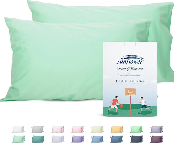 Environmentally Friendly Sunflower King Pillowcases Set of 2 Cotton King Pillow Cases 2 20×40 inches Zephyr Green Soft and Breathable Convenient