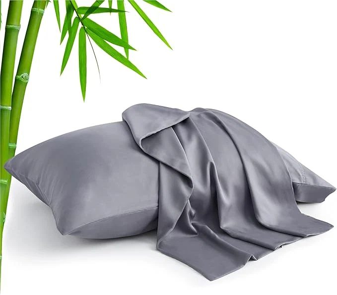Enhanced BEDELITE Pillow Cases Standard Size Set of 2 Rayon Derived from Bamboo Cooling Pillow Cases for Hot Sleepers amp Night Sweats Breathable and Silky Soft Envelope Pillowcases Grey 20 quot x26 quot Selected