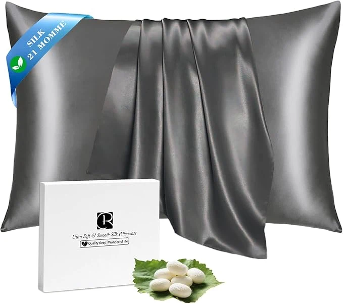 Ravmix Silk Pillow Cases with Zipper 21momme Mulberry Silk Pillowcase for Hair Skin Health Soft Smooth Breathable Cool Pillow Cover for Beauty Sleep 1PC King 20 quot x36 quot Space Grey Pure
