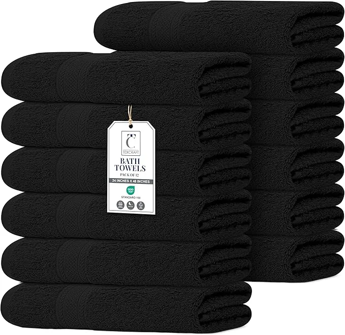 High-Performance Commercial Bulk Pack of 12 Bath Towels – Cotton Terry 24 x 48 – I Outstanding