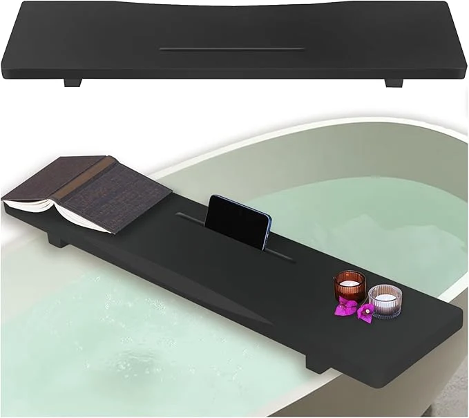 Excellent Stylish Black Bamboo Bathtub Tray Caddy Powerful