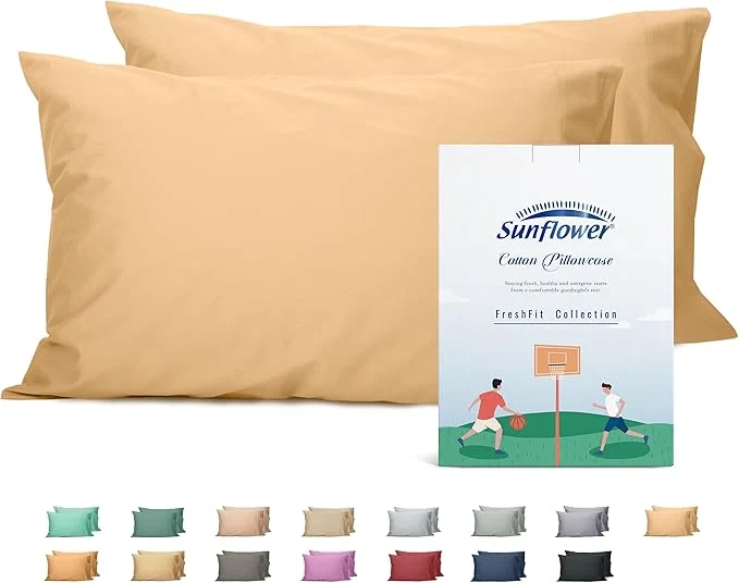 Certified Sunflower Queen Pillowcases Set of 2 Cotton Queen Size Pillow Cases 2 20×30 inches Desert Mist Soft and Breathable Top-Quality