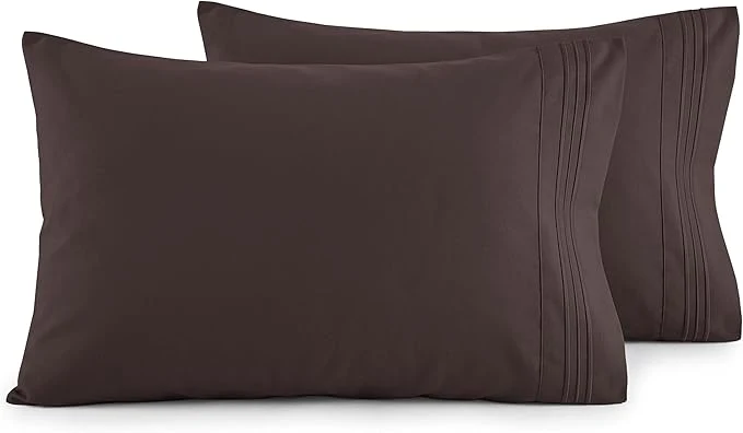 Selected Elegant Comfort Luxury Ultra-Soft 2-Piece Pillowcase Set – 1500 Premium Hotel Quality Microfiber Double Brushed – Wrinkle Resistant King Size Chocolate Brown Solid