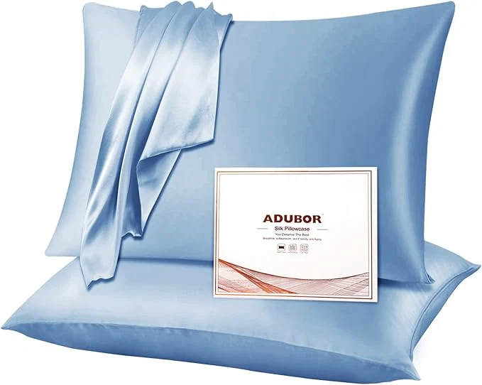 Superior Adubor Silk Pillowcase 2 Pack for Hair and Skin with Hidden Zipper Both Sides 23 Momme Silk Pillow Case Gray Blue Standard 20 39 39 x26 39 39 Safe