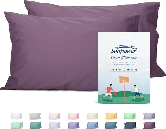 Exclusive Sunflower Queen Pillowcases Set of 2 Cotton Queen Size Pillow Cases 2 20×30 inches Dark Purple Soft and Breathable Unique
