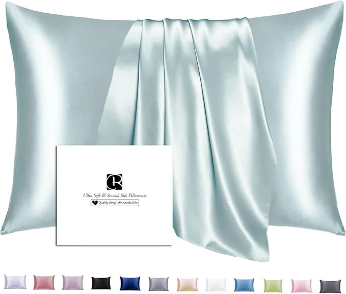 World-Class Ravmix Silk Pillow Cases with Zipper 21momme Mulberry Silk Pillowcase for Hair Skin Health Soft Smooth Breathable Cool Pillow Cover for Beauty Sleep with Gift Box 1PC Standard 20 quot x26 quot Aqua Green Functional