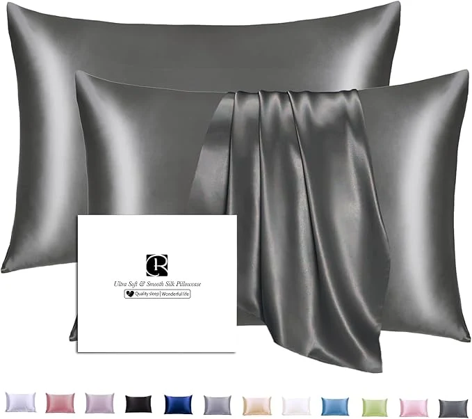 Casual Ravmix Silk Pillow Cases 2 Pack with Zipper Both Sides 21Momme Mulberry Silk Pillowcase Set of 2 Standard Size 20×26inches for Sleeping Women Men for Beauty Sleep Hair Skin Space Grey Selected