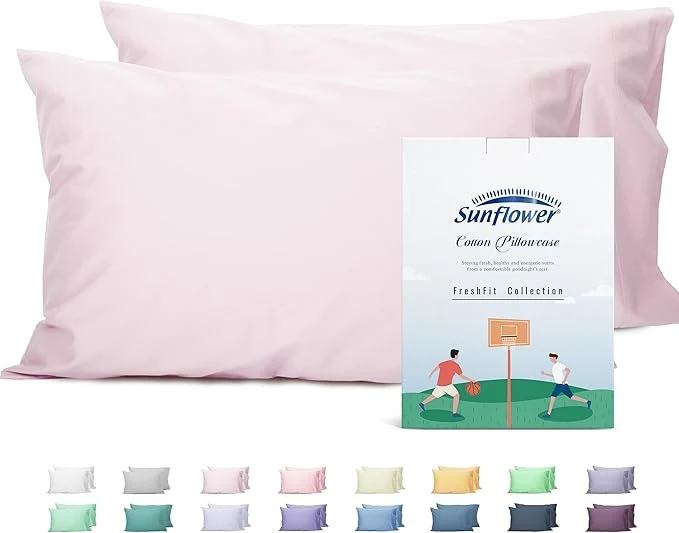 Smart Sunflower Queen Pillowcases Set of 2 Cotton Queen Pillow Cases 2 20×30 inches Light Pink Soft and Breathable Clean