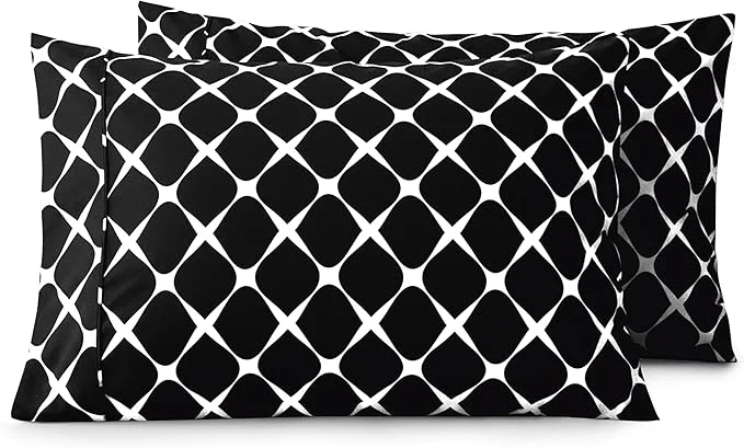 Smooth Elegant Comfort Luxury Ultra-Soft 2-Piece Pillowcase Set – 1500 Premium Hotel Quality Microfiber Double Brushed – Wrinkle Resistant Standard Queen Bloomingdale Pattern Black Detailed