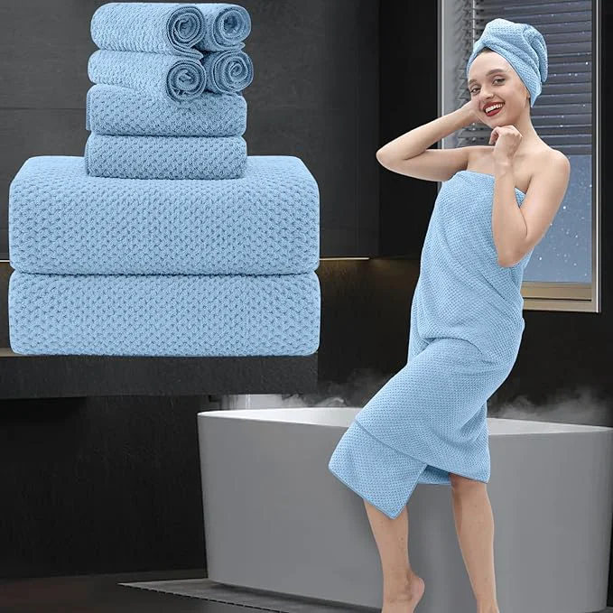 Specialty 8 Piece Bathroom Towel Set Blue 2 Oversized Large Bath Towels Sheet 2 Hand Eco-Friendly