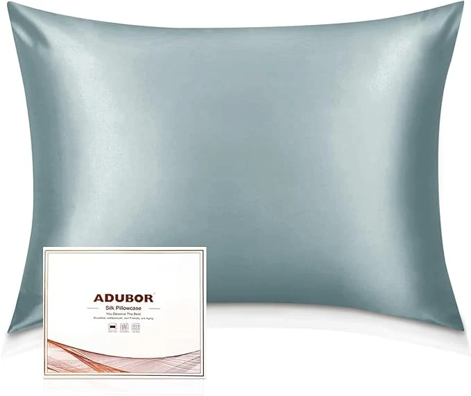 Clean Adubor Mulberry Silk Pillowcase Silk Pillow Cases for Hair and Skin with Hidden Zipper Both Side 23 Momme Silk 900 Thread Count 20x30inch Queen Size Aqua Green 2pc Authentic