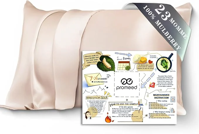 Traditional PROMEED Silk Pillowcase for Hair and Skin Both Sides Grade 6A 23mm Mulberry Silk Pillow Case with Hidden Zipper 1400 TC Soft amp Smooth Queen 20 quot x30 quot Champagne Outstanding