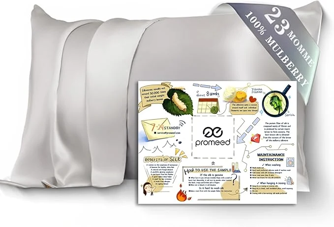 Expertly Made PROMEED Silk Pillowcase for Hair and Skin with Hidden Zipper Both Sides 23 Momme Natural Mulberry Silk Pillow Case 1 Piece Queen 20 quot x30 quot Light Grey Pure