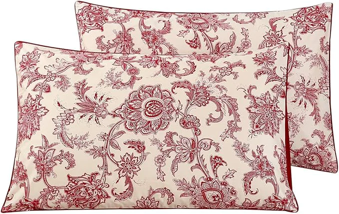 Functional WINLIFE Ultra Soft Set of 2 Pillowcases Floral Printed Cotton Pillow Cases Envelope Closure Queen 20×30 39 39 Vintage Red Paisley Original