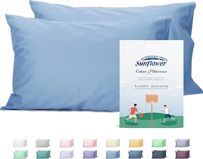 Exclusive Sunflower King Pillowcases Set of 2 Cotton King Size Pillow Cases 2 20×40 inches Placid Blue Soft and Breathable Easy-to-Use