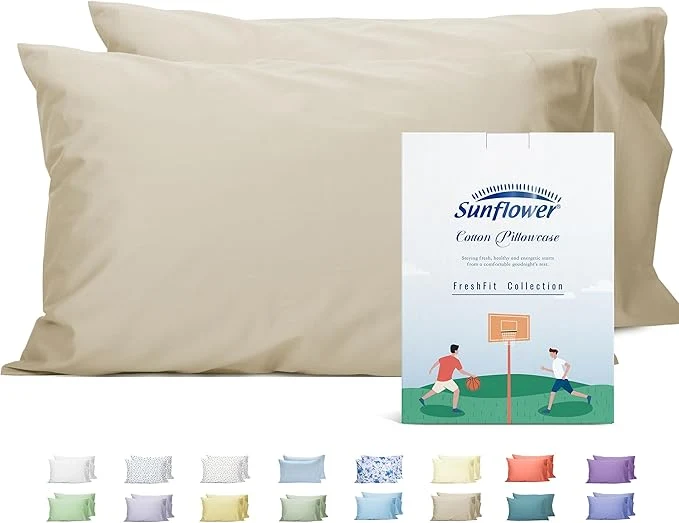 Eco-Friendly Sunflower Queen Pillowcases Set of 2 Cotton Queen Size Pillow Cases 2 20×30 inches Light Brown Soft and Breathable Elegant