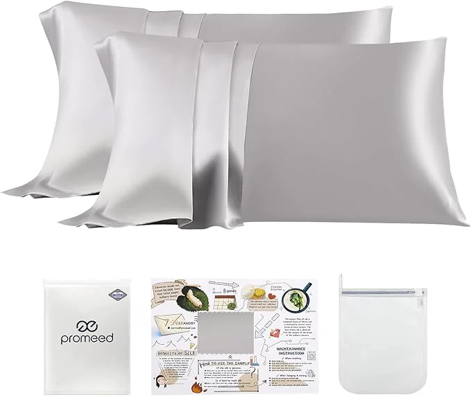 Pure PROMEED 23 Momme Kids Silk Pillowcase 2 Pack with Laundry Bag Natural Grade 6A Mulberry Silk Travel Toddler Pillow Case Set of 2 Zipper Toddler Travel 13 quot x18 quot Light Grey Comfortable