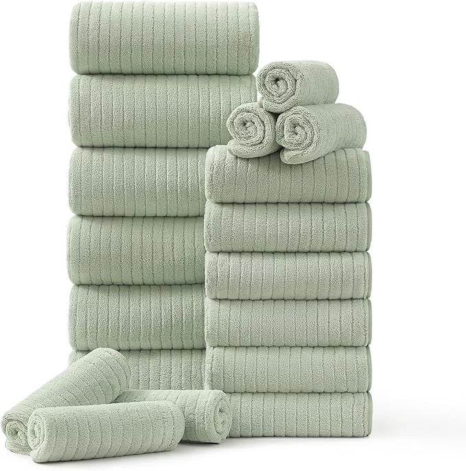 Genuine 18 Piece Family Bath Towel Set Include 6 Bath Towels 6 Hand Towels and 6 Expertly Made