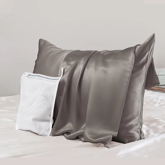 Fast PROMEED Grey Silk Pillowcase Standard Size – Both Sides 23 Momme Grade 6A Mulberry Silk Pillow Case Covers for Hair and Skin Soft and Acne Standard 20 quot x26 quot Grey Enhanced