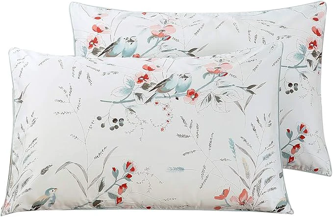 Exclusive WINLIFE Cotton Pillowcases Garden Floral Birds Printed on White Pillow Cases Set of 2 Pillow Cover Queen 20×30 39 39 Birds Floral Powerful