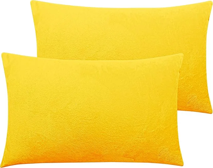 Exclusive NTBAY 2 Pack Zippered Velvet King Pillowcases Super Soft and Cozy Luxury Fuzzy Flannel Pillow Cases with Zipper 20×36 Inches Yellow Superior