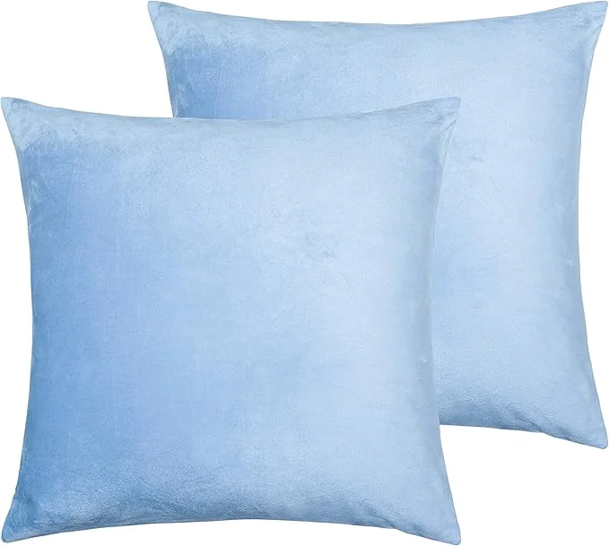 Dependable NTBAY Velvet 2 Pack Square Zippered Throw Pillow Covers Super Soft and Luxury Euro Cushion Covers for Sofa Couch 24×24 Inches Sky Blue Reusable
