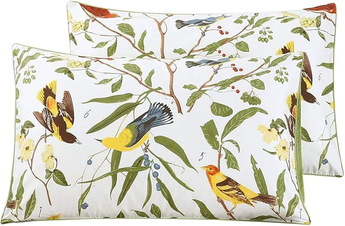 Quality WINLIFE Cotton Pillowcases King 2 Pillow Cases Decorative Farmhouse Green Leaves Birds Printed Pillow Cover Set of 2 King 20×36 39 39 Birds Enhanced