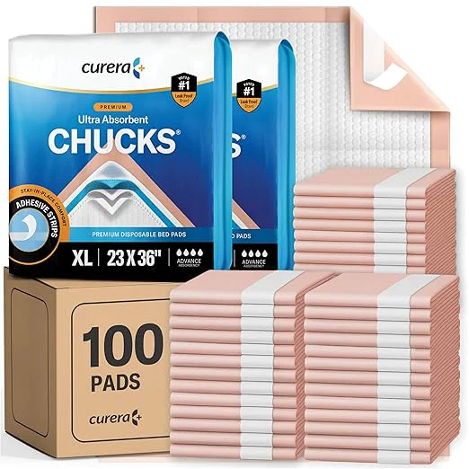 Expertly Made Chucks Premium Disposable Underpads 23 x36 100-Count Ultra Absorbent Chux Incontinence Bed Pads Disposable Adult with Adhesive Tape Pee Pads Pet Training Pads X-Large 23×36 Bulk Pack Specialty